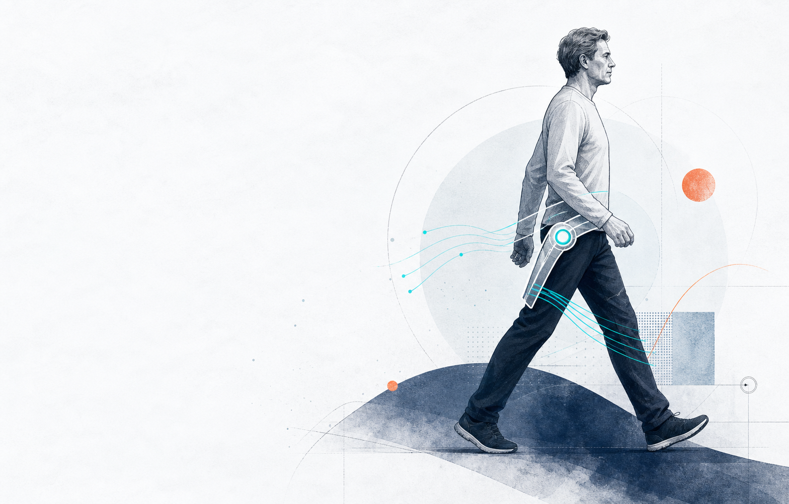 Editorial illustration explaining wearable robotics and assisted movement