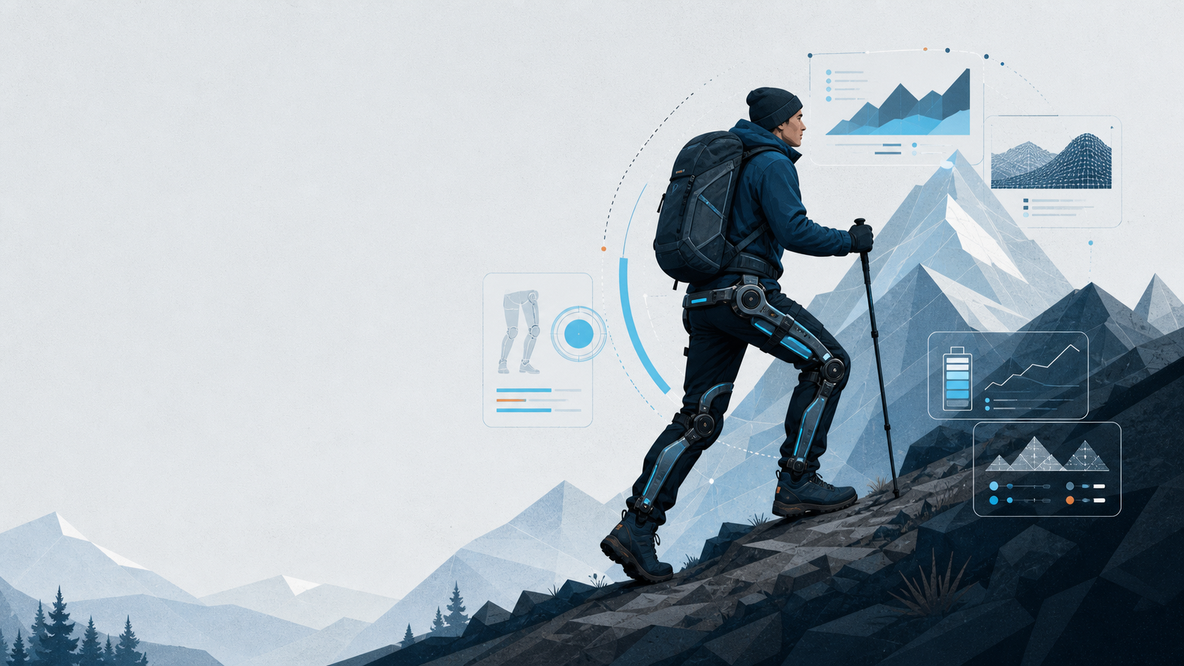 Conceptual illustration of a person wearing a generic hip-assist exoskeleton
